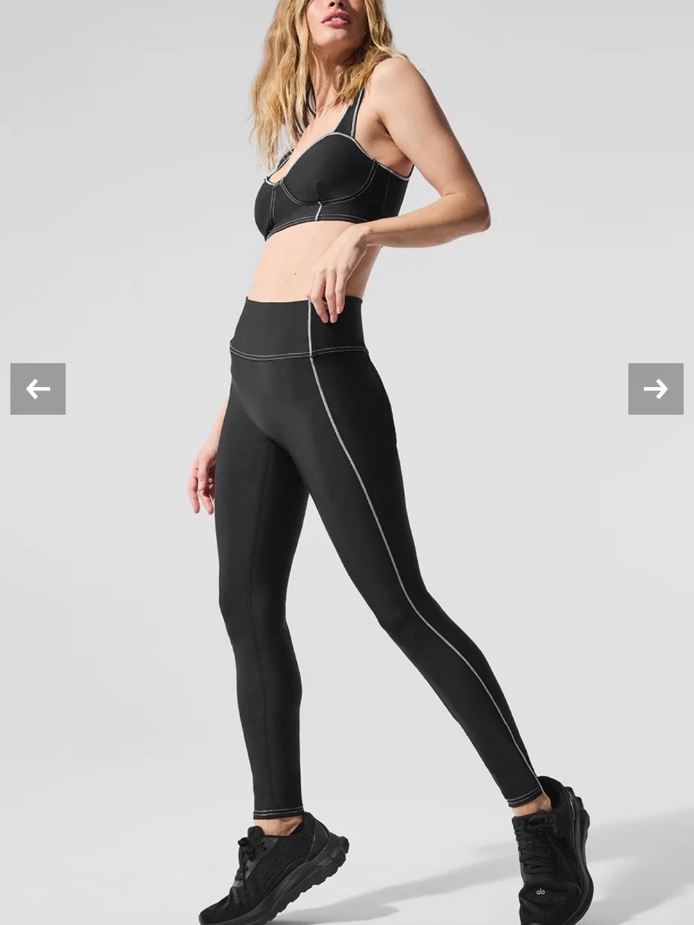 Alo High-Waist Black Contrast-Stitch Leggings & Matching Sports Bra Set